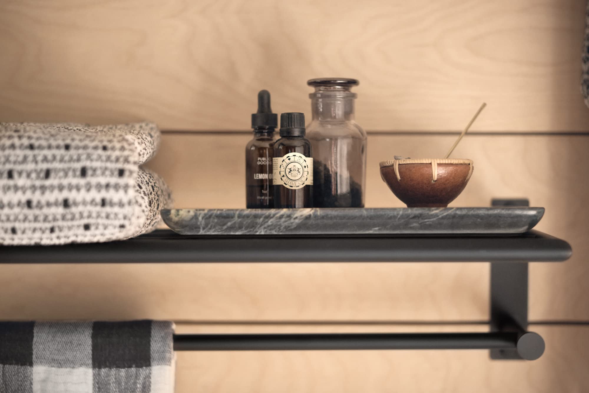 Moen Y5794Bl 24-Inch Wide Modern Bathroom Hotel-Style Towel Storage Shelf With Towel Bar, Matte Black